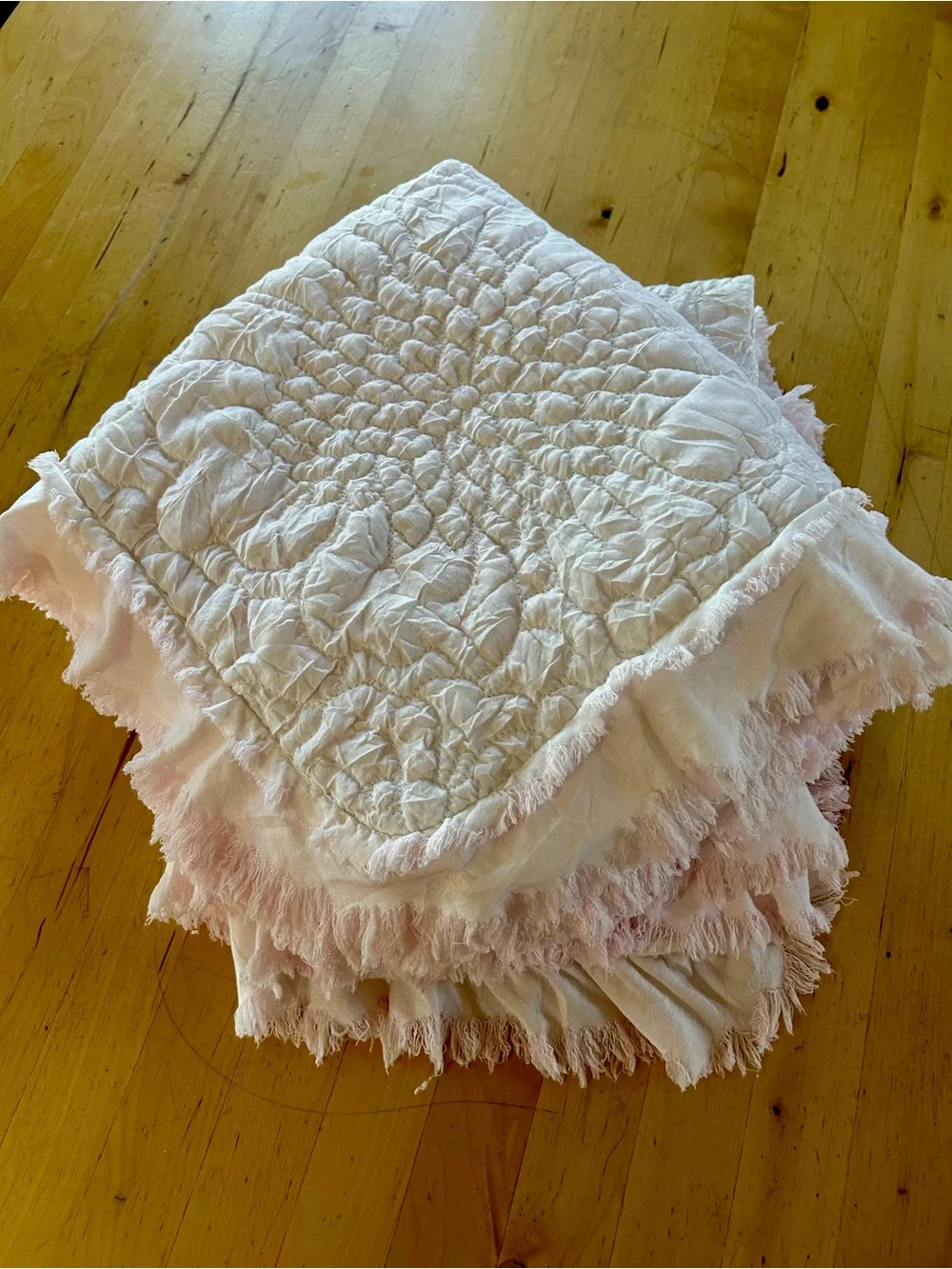 HORIMOTE HOME Light Pink King Quilt Pillow Shams Ruffle Fringe Set of 2 Pastel